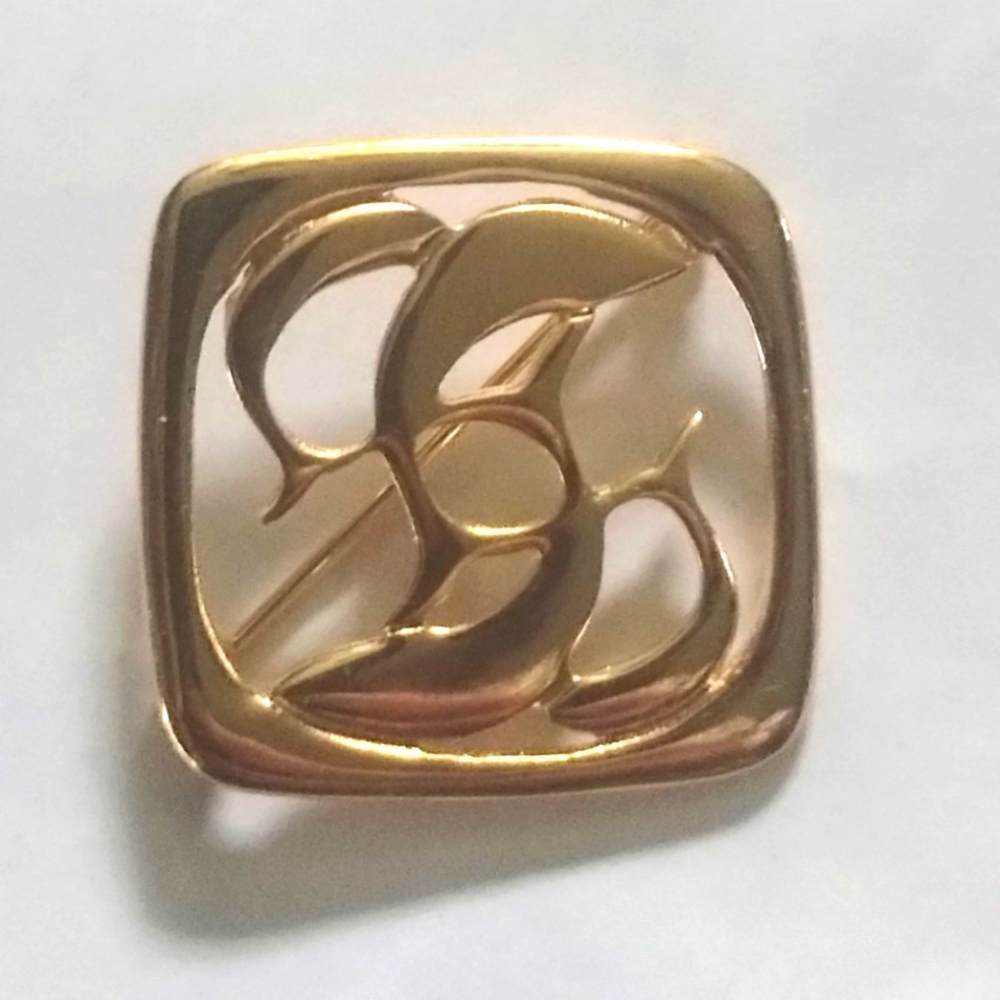 Vtg Gold Plated Ken Kantro Lovell Designs Infinite Fish Pin Brooch